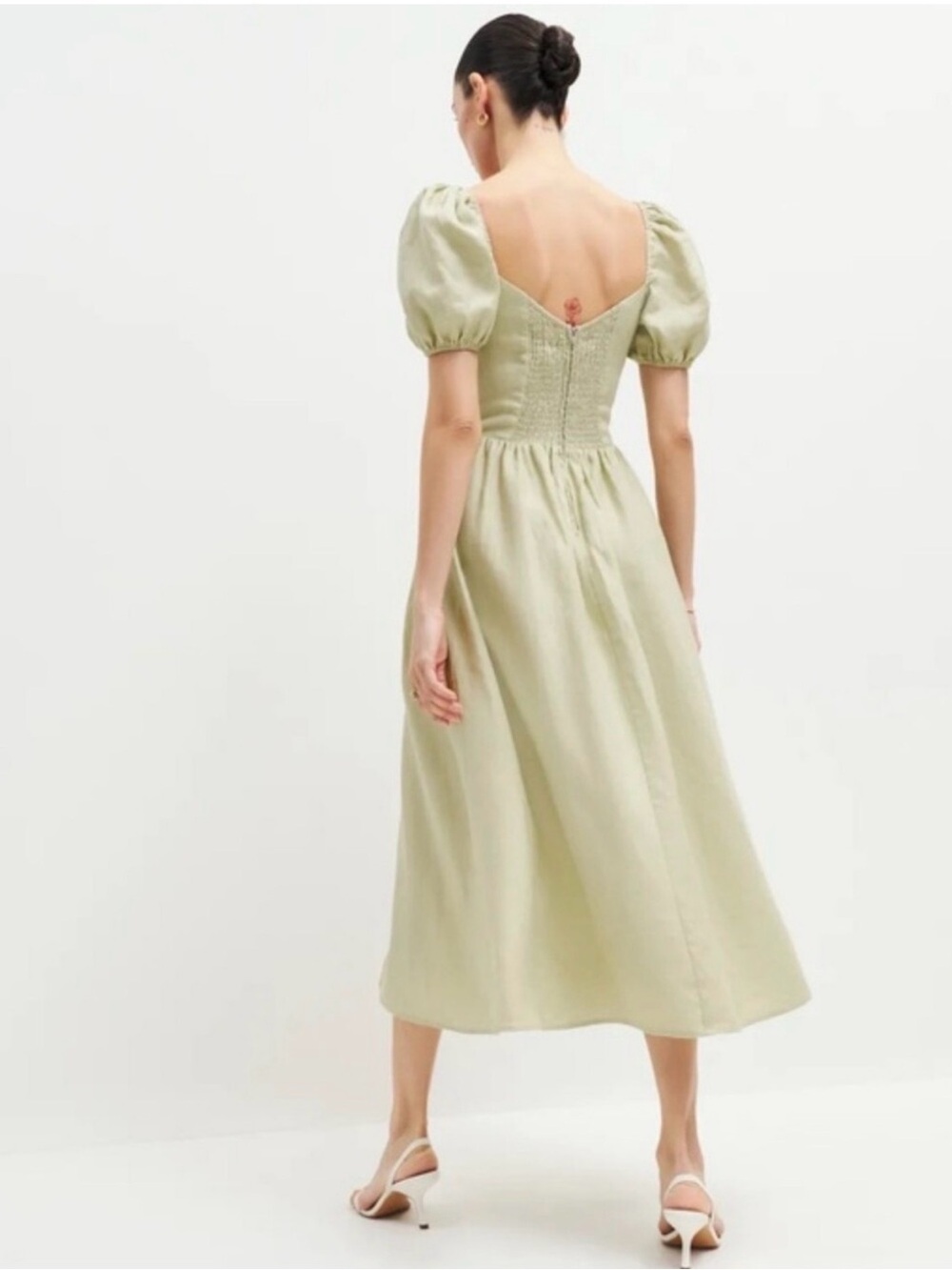 Reformation Davila Linen Midi Dress - Dried Herbs Color - Size 12 - Picture 4 of 5